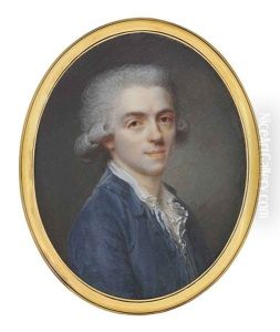 A Young Gentleman, In Blue Coat, White Frilled Collar, Powdered Hair Worn En Queue by Jacques-Jean- Baptiste Augustin