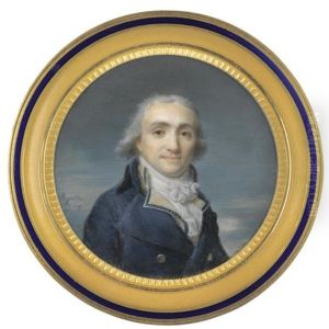 Portrait Of A Gentleman Wearing A Blue Coat And A Knotted White Cravat by Jacques-Jean- Baptiste Augustin