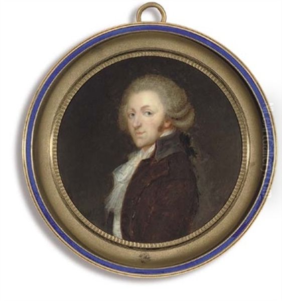 A Young Gentleman, In Brown Coat With Black Collar, White Waistcoat And Frilled Cravat And Knotted White Scarf - view 1