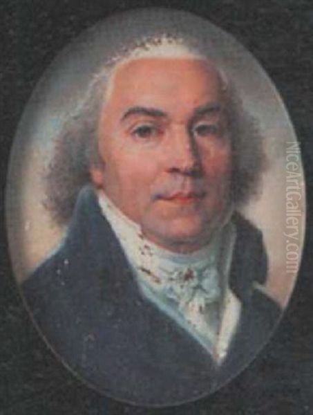 A Gentleman Wearing Blue Coat, White Waistcoat And Tied Cravat, His Loose Hair Powdered - view 1