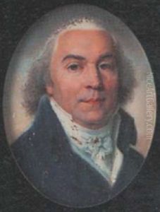 A Gentleman Wearing Blue Coat, White Waistcoat And Tied Cravat, His Loose Hair Powdered by Jacques-Jean- Baptiste Augustin