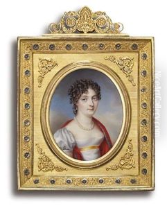 The Artist's Sister, Madame De Bouhebent, In White Silk Dress With Short Sleeves And Gold Sash