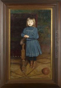 Portrait Of A Young Girl In A Blue Dress Leaning Against A Chair by Aleksander Augustynowicz
