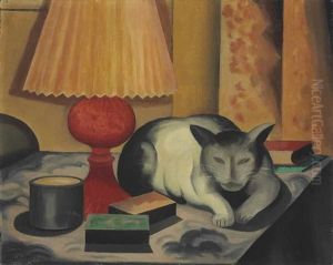 Cat And Lamp by George Copeland Ault