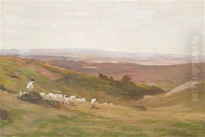 Exmoor Landscape With Sheep by James Aumonier