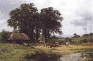 Horses Approaching A Duck Pond by James Aumonier