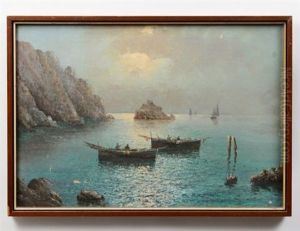 Neapolitan Coast With Fishermen. Verso Signed D'auria In Pencil On by Vincenzo d' Auria