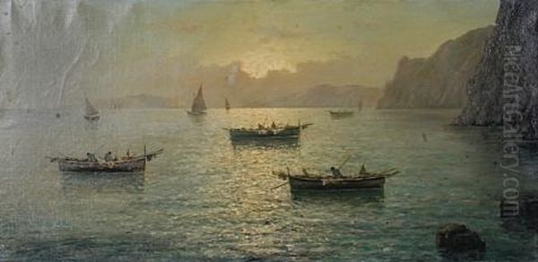 Boats On The Mediterranean Sea At Sunset - view 1