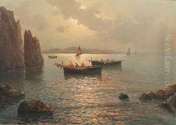 Fishing Boats Off The Coast At Capri - view 1