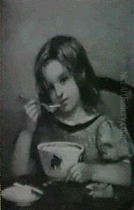 Little Girl Eating Porridge by Joseph Nichols Hippolyte Aussandon
