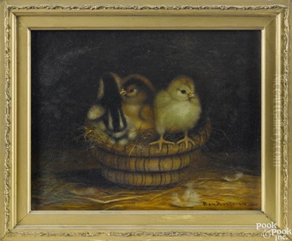 Three Chicks In A Rye Straw Basket - view 1