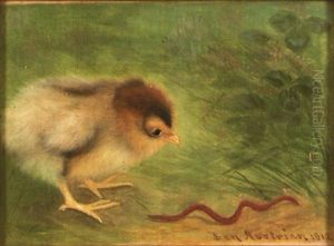 Chick Chasing A Worm