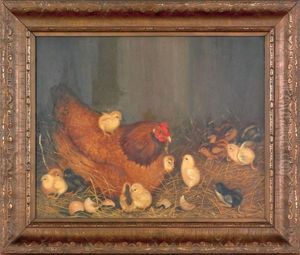 Hen And Thirteen Chicks