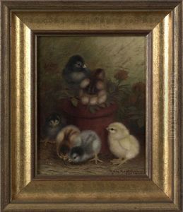 Six Chicks And A Flowerpot by Ben Austrian