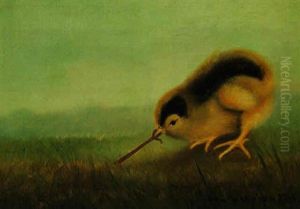 Chick Pulling On A Worm