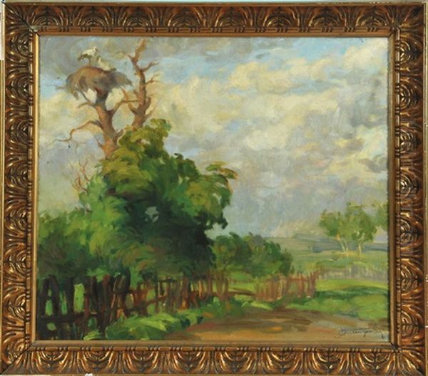 Baum Mit Storchennest In Weiter Landschaft - view 1