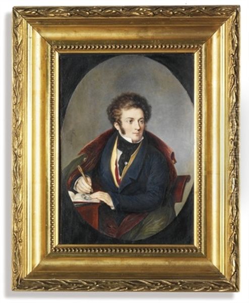 A Young Artist, Seated At A Desk, Drawing A Portrait Of A Young Lady In A Sketchbook... - view 1
