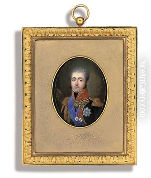 Armand Louis De Broc, Aide-de-camp To King Louis Of Holland In Major-general's Uniform With Gold-embroidered Lapels, Scarlet Collar And Epaulettes, Black Stock, Gold Aiguillettes, Blue Sash - view 1