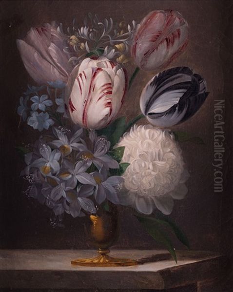 Jarron Con Tulipanes, Madreselva, Jacinto, Jazmin Y Peonia - view 1
