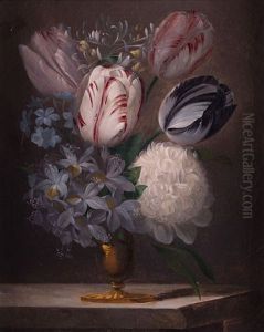 Jarron Con Tulipanes, Madreselva, Jacinto, Jazmin Y Peonia by Edouard Joseph Francois Autrique