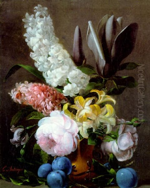 Bouquet De Fleurs Dans Un Vase Sur Un Entablement - view 1
