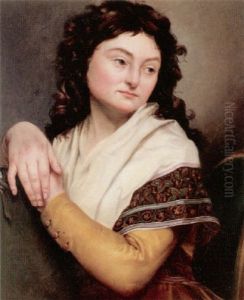 Portrait Of A Lady Wearing A Yellow Satin Dress And An Embroidered Shawl by Pauline Auzou