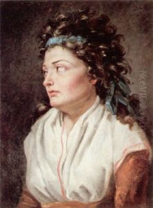 Portrait Of A Lady Wearing A Blue Ribbon In Her Hair by Pauline Auzou