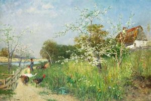 Landskap Med Kvinna, Faglar Och Blommande Frukttrad by Vittorio Avanzi