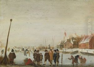 Winter Landscape With Skaters And Colfers On A Frozen Inlet by Barent Avercamp