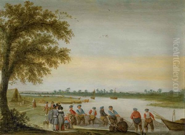 Pecheurs Tirant Leurs Filets Au Bord D'une Riviere - view 1