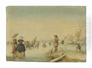 Figures Skating On A Frozen Lake by Hendrick Avercamp