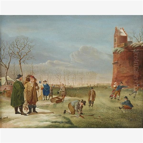 Figures On A Frozen Waterway - view 1