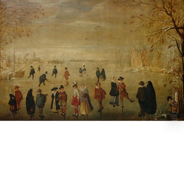 Elegant Couples Strolling And Playing Kolf On The Ice - view 1
