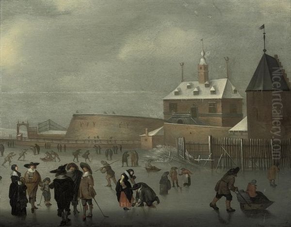 A Winter Landscape With Skaters And Kolf Players On The Ice - view 1