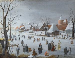 Skaters In Front Of A Town by Hendrick Avercamp