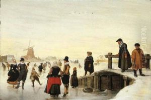 A Winter Landscape With Elegant Company Skating On A Frozen Waterway by Hendrick Avercamp