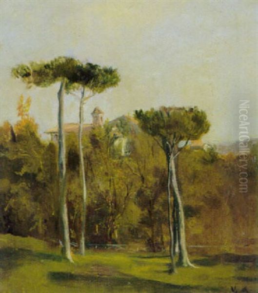 Italalienische Landschaft Mit Kloster Auf Einer Anhohe - view 1