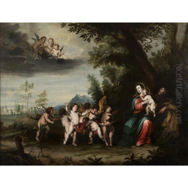 La Sainte Famille Avec Des Anges Dansant Et Jouant - view 1