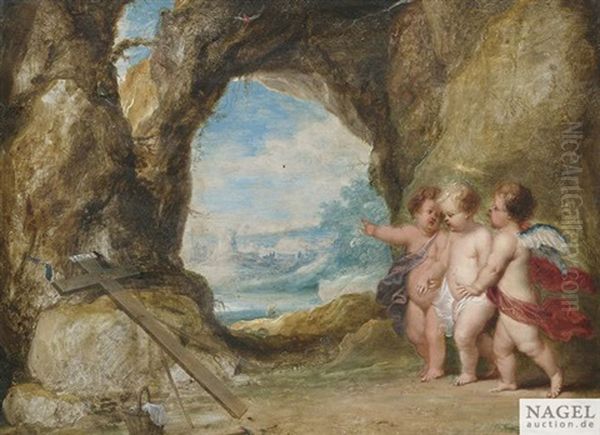 Der Christus- Und Johannesknabe Mit Einem Engel Am Heiligen Grab - view 1