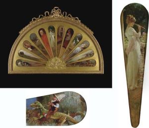 A Lady With A Looking Glass; A Little Soldier; An Altar Boy; A Sheep In A Pasture; A Young Beauty; Fisherfolk At The Shore; And Gnomes In A Fairytale Landscape by Julius Adam