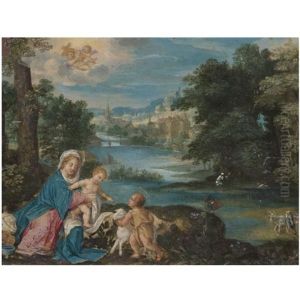 The Virgin And Child In A Landscape With The Infant Saint John The Baptist by Peeter Van Avont