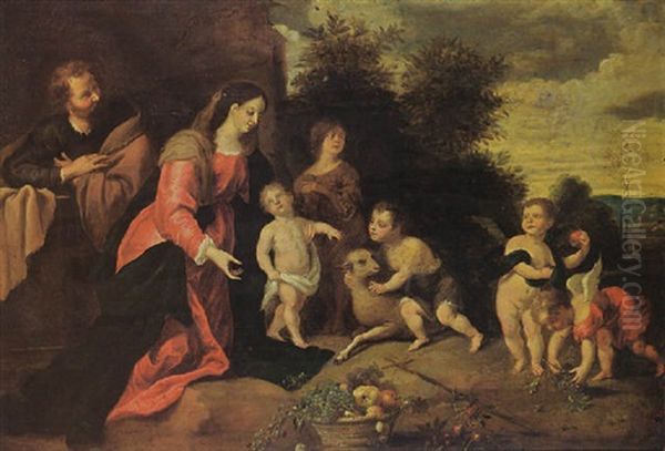 The Holy Family With St. John The Baptist, An Angel And Putti In A Landscape, A Fruit Still Life In The Foreground - view 1