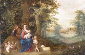 La Sainte Famille Et Le Jeune Saint-jean Dans Un Paysage Boise Et Fleuri by Peeter Van Avont