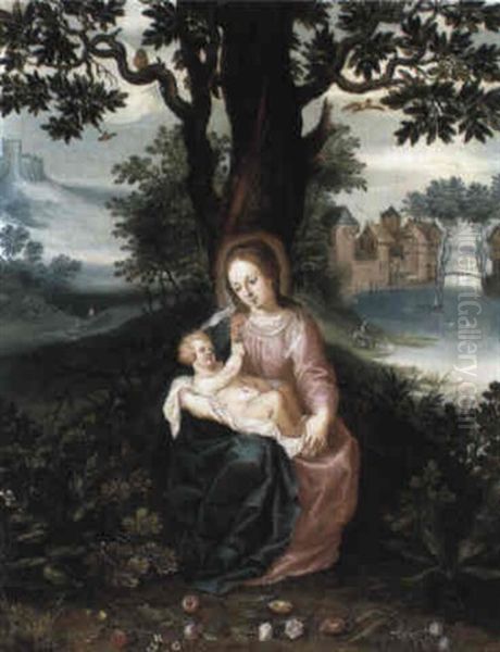 The Virgin And Child Beneath Tree In Extensive Landscape - view 1