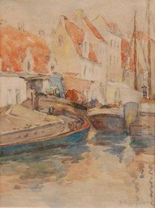 View Of A Harbour With Barges And Sailing Boats Before Buildings by Lambert-Sigisbert Adam