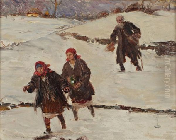Jeunes Filles Dans Un Paysage Enneige - view 1