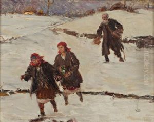 Jeunes Filles Dans Un Paysage Enneige