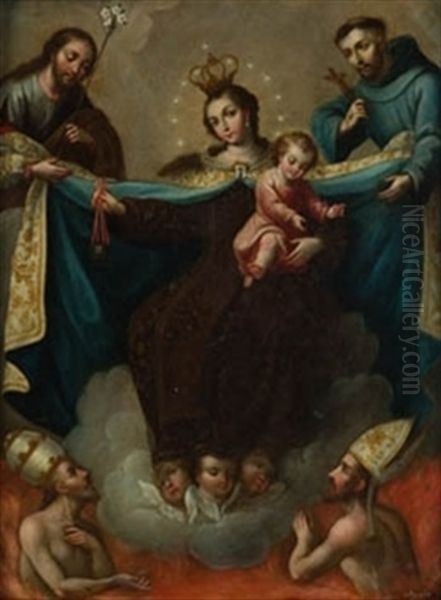 Virgen Con Nino Y Santos - view 1