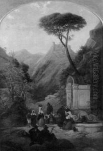 Italienische Gebirgslandschaft Mit Frauen Am Brunnen by Thomas Brabazon Aylmer