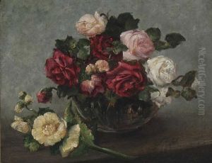 Stillleben Mit Rosen Und Malven Stillleben Mit Rosen Und Malven